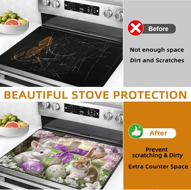 WRTCPOC Easter Theme Glass Stove Top Cover Protector,Heat Resistant Range Ceramic Stove Top Covers Mat,Easter Eggs & Bunny Cooktop Protector,Cherry Blossoms Glass Cooktop Protector - Image 5